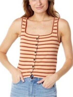 Madewell Women’s Striped RibbedSquare-Neck Button Tank Top